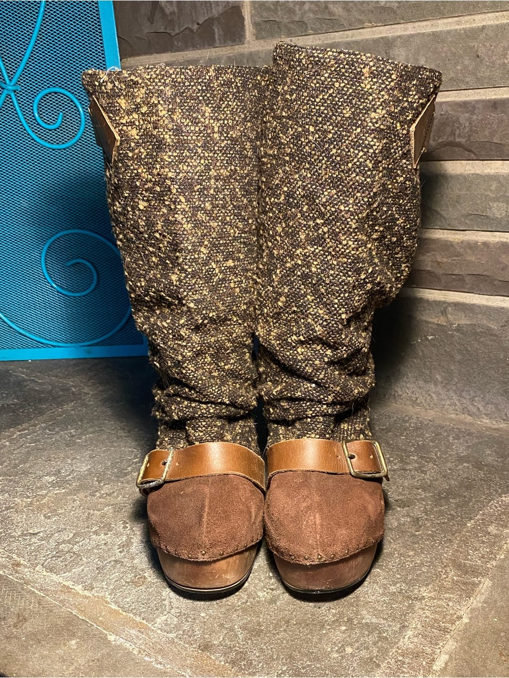 Rare HTF Irregular Choice “Longer Lashes” brown suede/tweed platform boots, US 9 - Picture 5 of 13